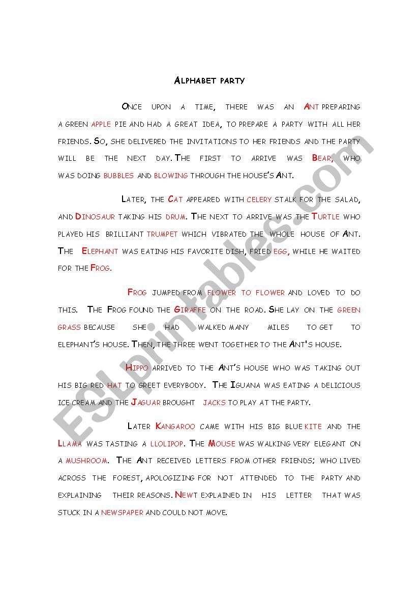 APHABET PARTY worksheet