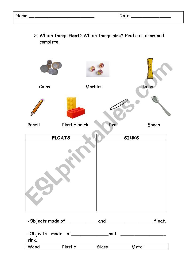 Float or sink worksheet