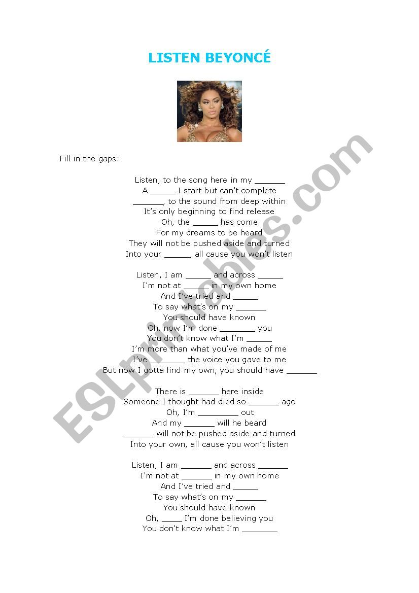 Listen, Beyonc worksheet