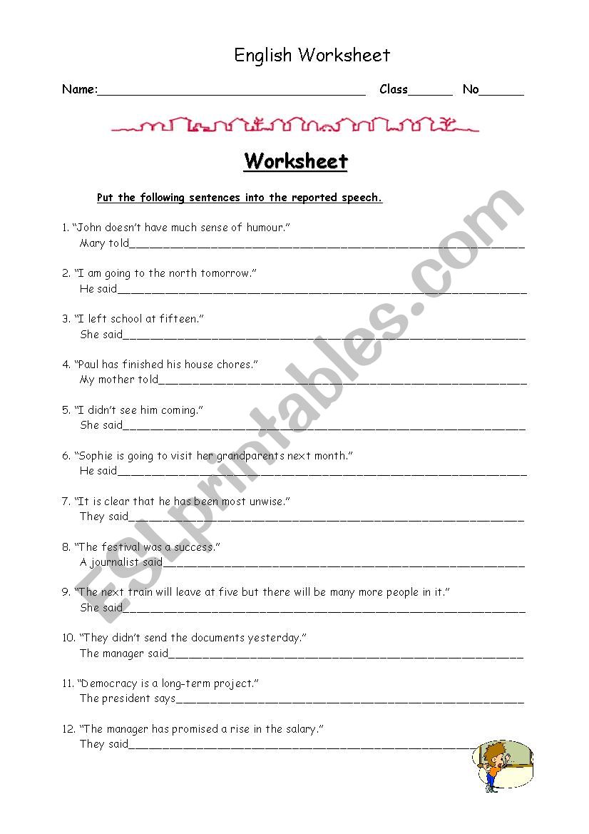 Reported Speech worksheet