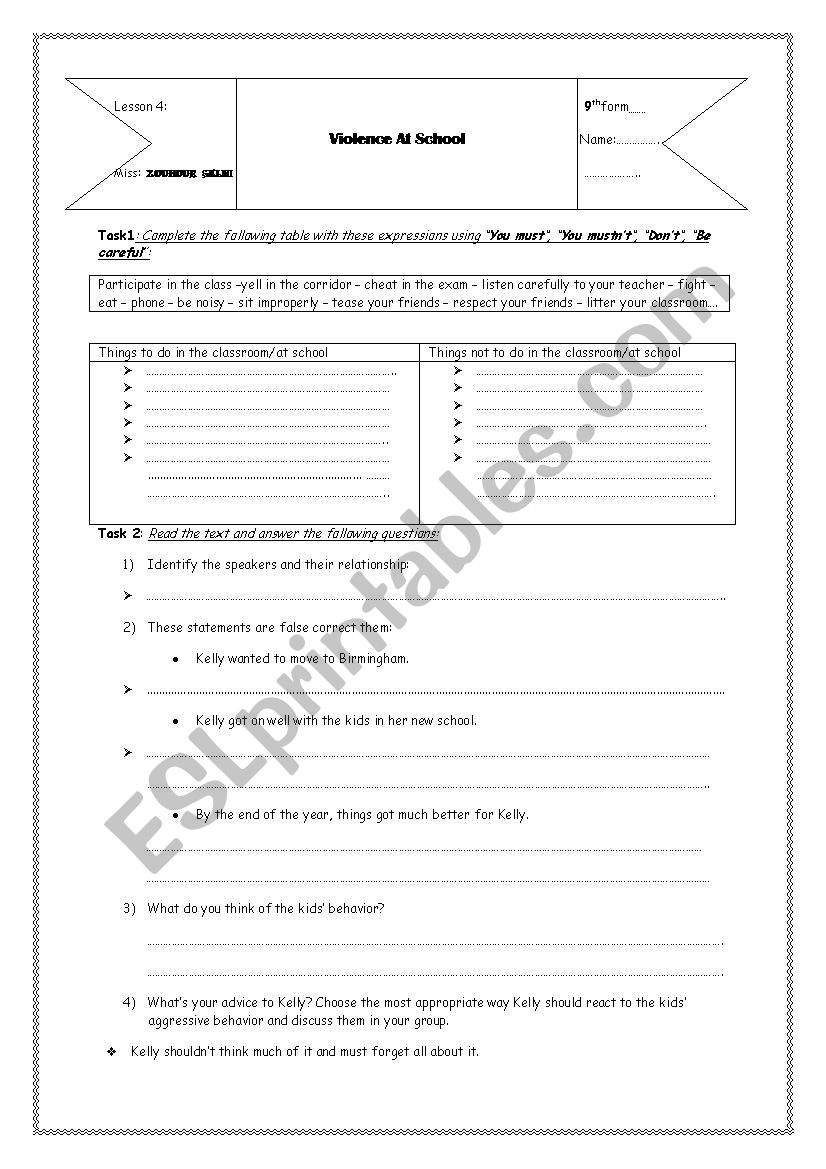 lesson4 9th form B.E worksheet