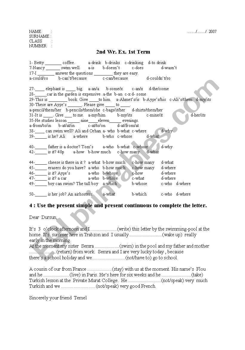 EXAM FOR PREPARATORY CLASS worksheet