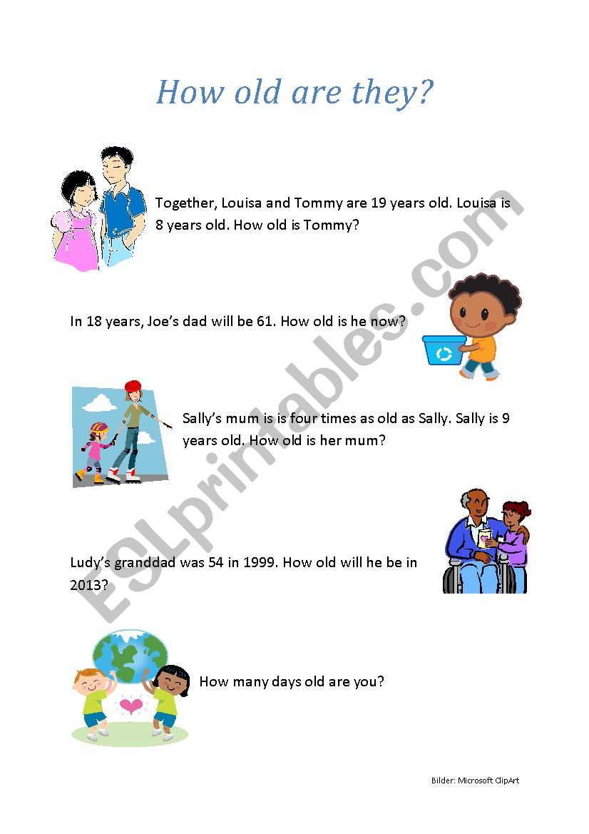 How old are they? worksheet