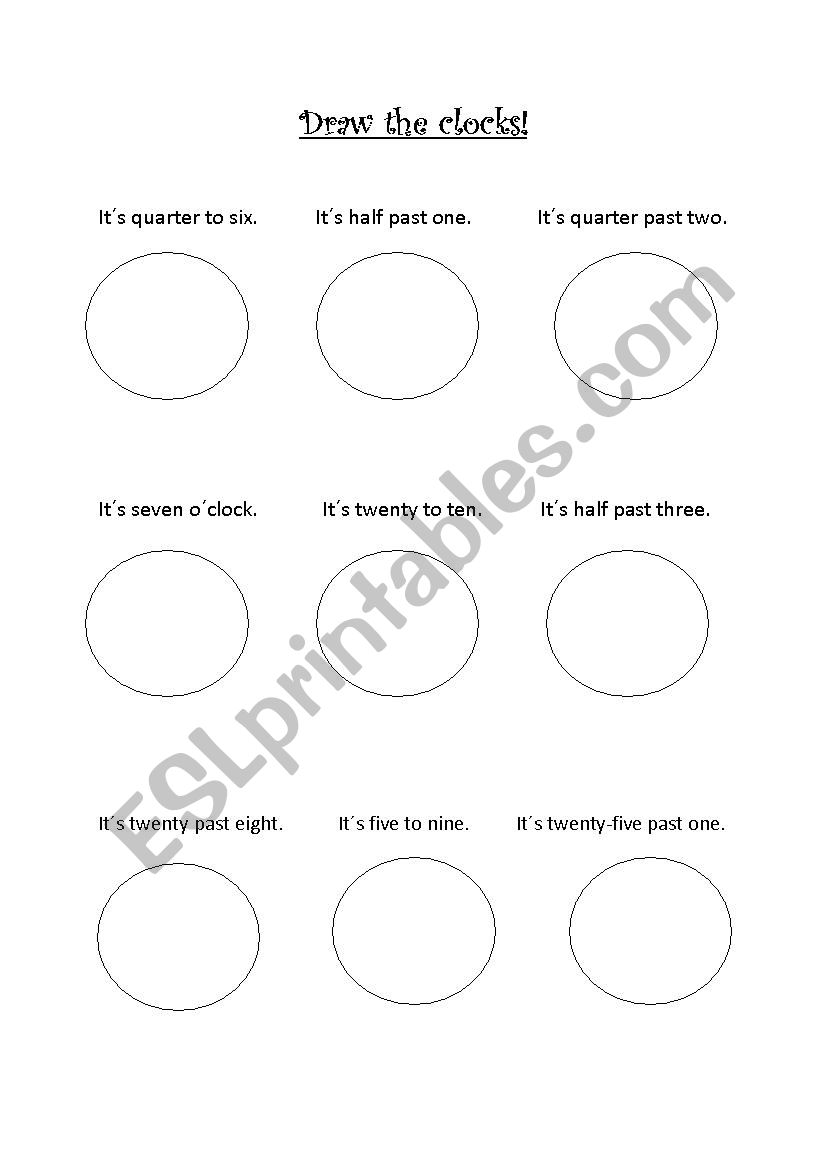 Draw the clocks! worksheet