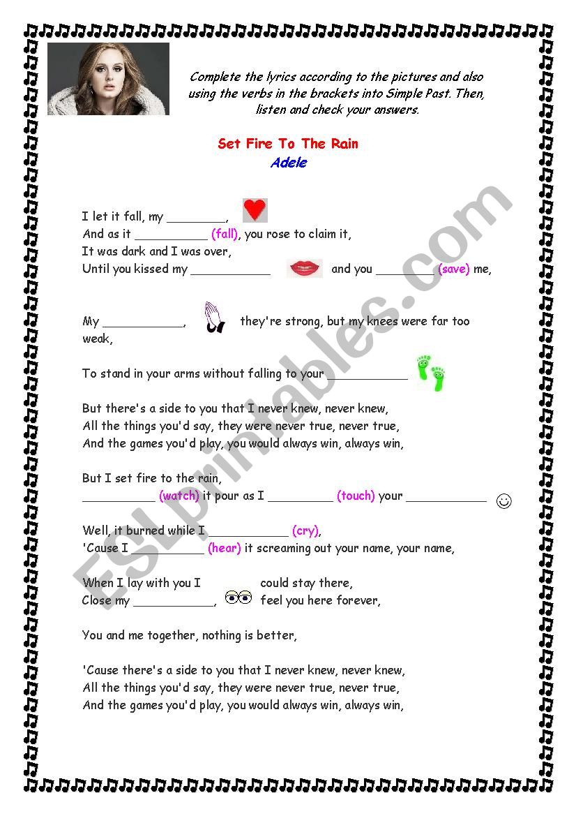 Set fire to the rain - Adele worksheet