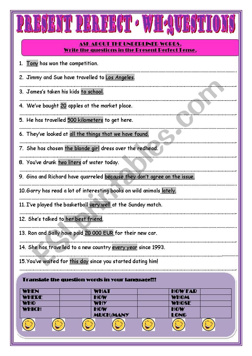 present perfect questions worksheet