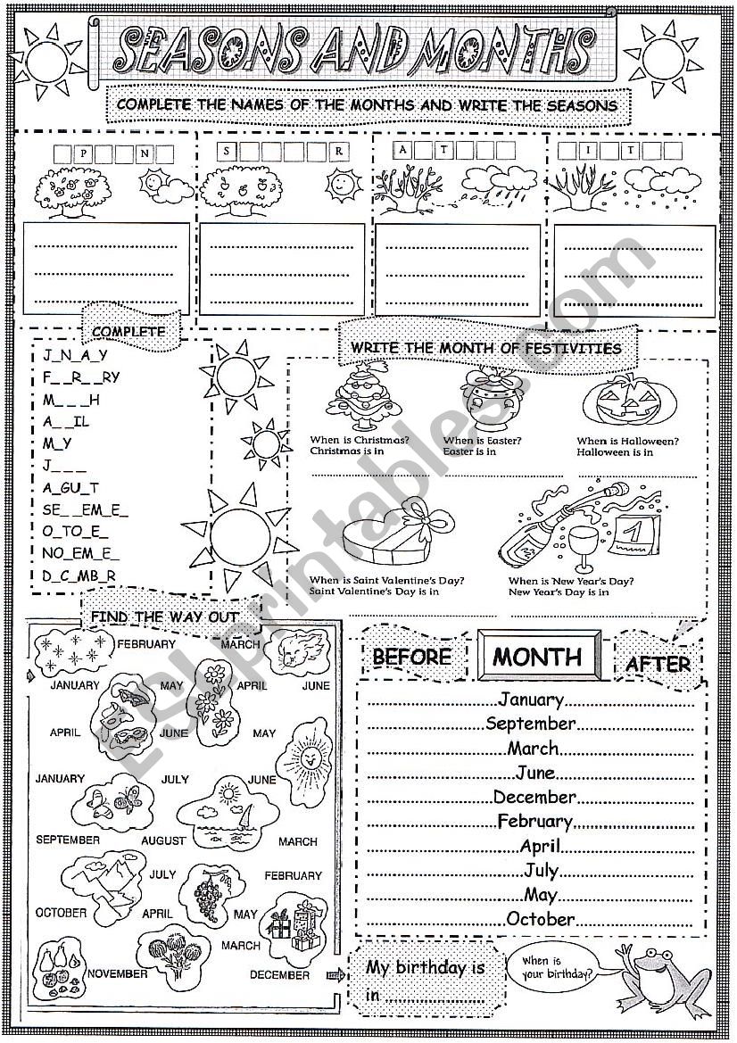 Complete the missing and seasons. Seasons and months задания. Месяца в английском языке Worksheets. Месяца на английском Worksheets. Месяца на английском задания.