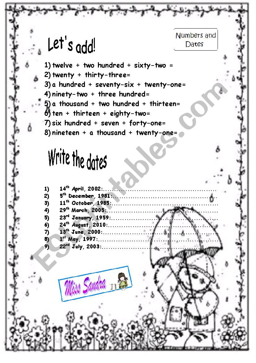 BIG NUMBERS AND DATES worksheet