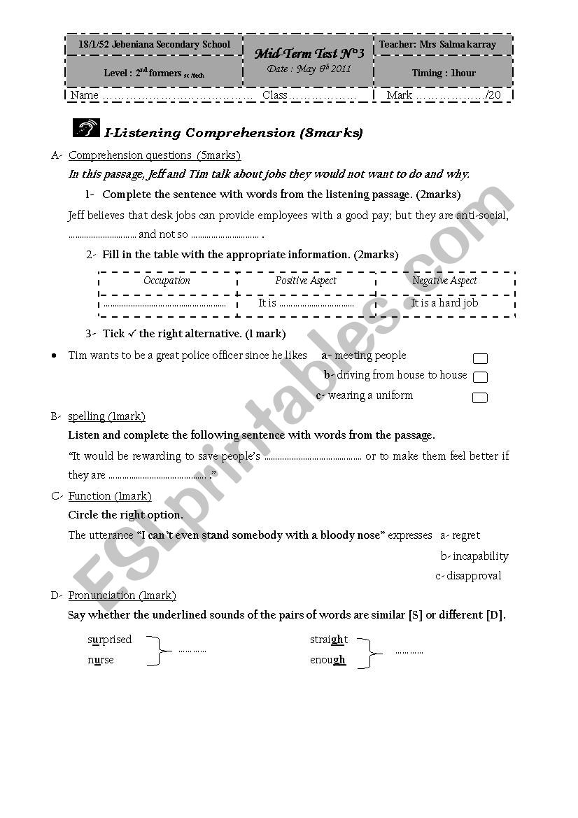 Mid-term test N3 ( second formers)