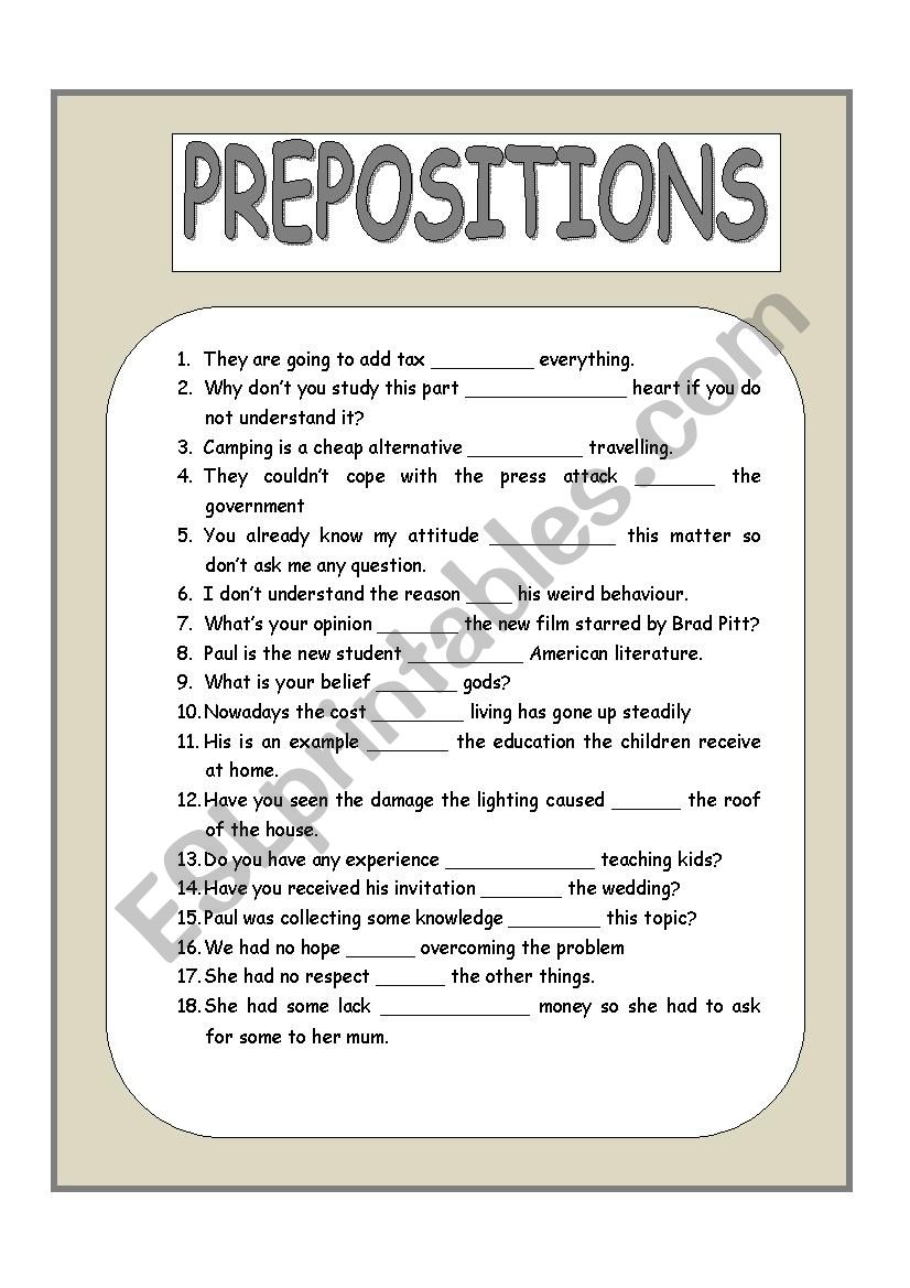 PREPOSITIONS worksheet