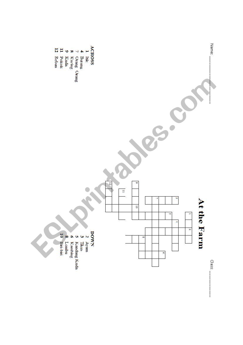 At the farm worksheet