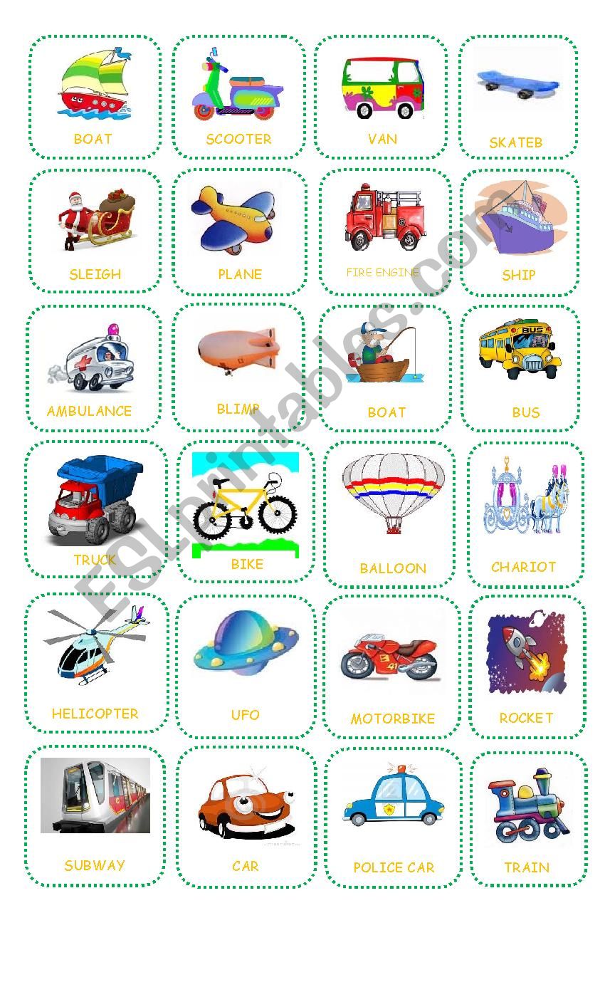 Bingo about Transportation TeacherÂ´s Board