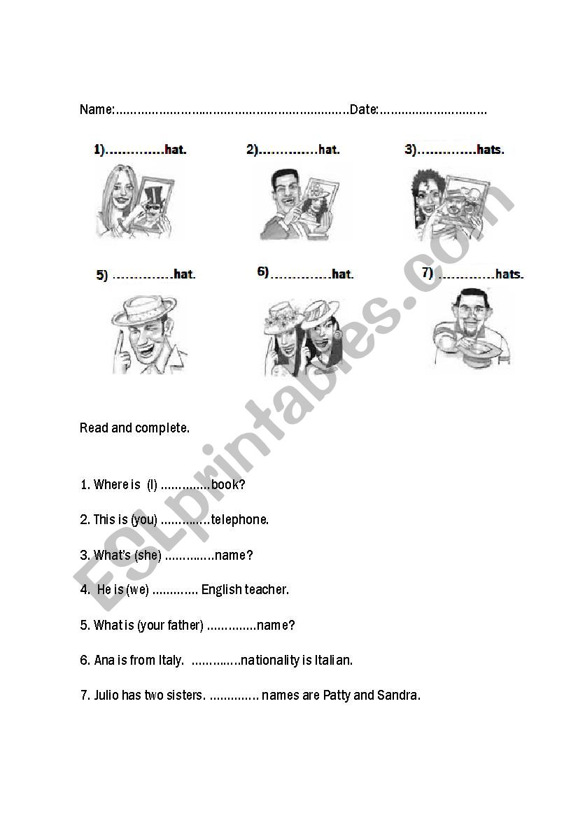 Possessives worksheet