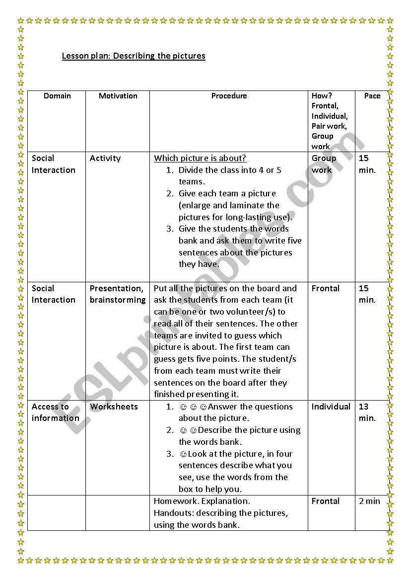 Describing pictures lesson plan