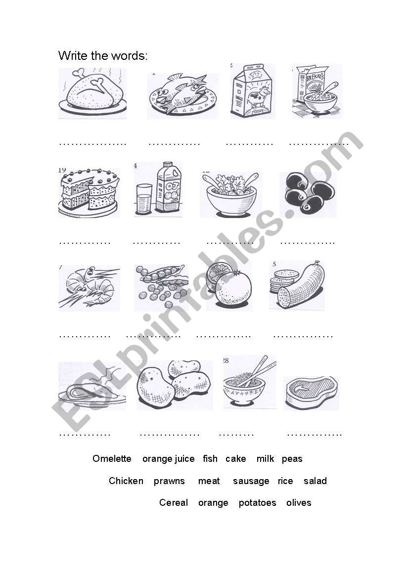 food worksheet