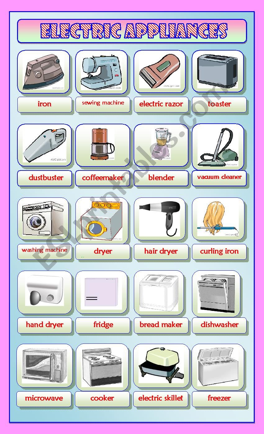 Electric Appliances worksheet