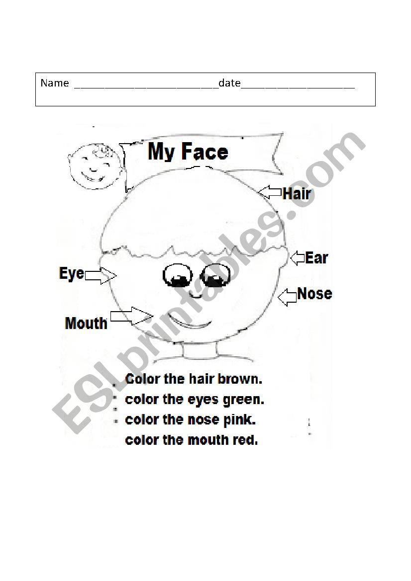 Colour your face worksheet