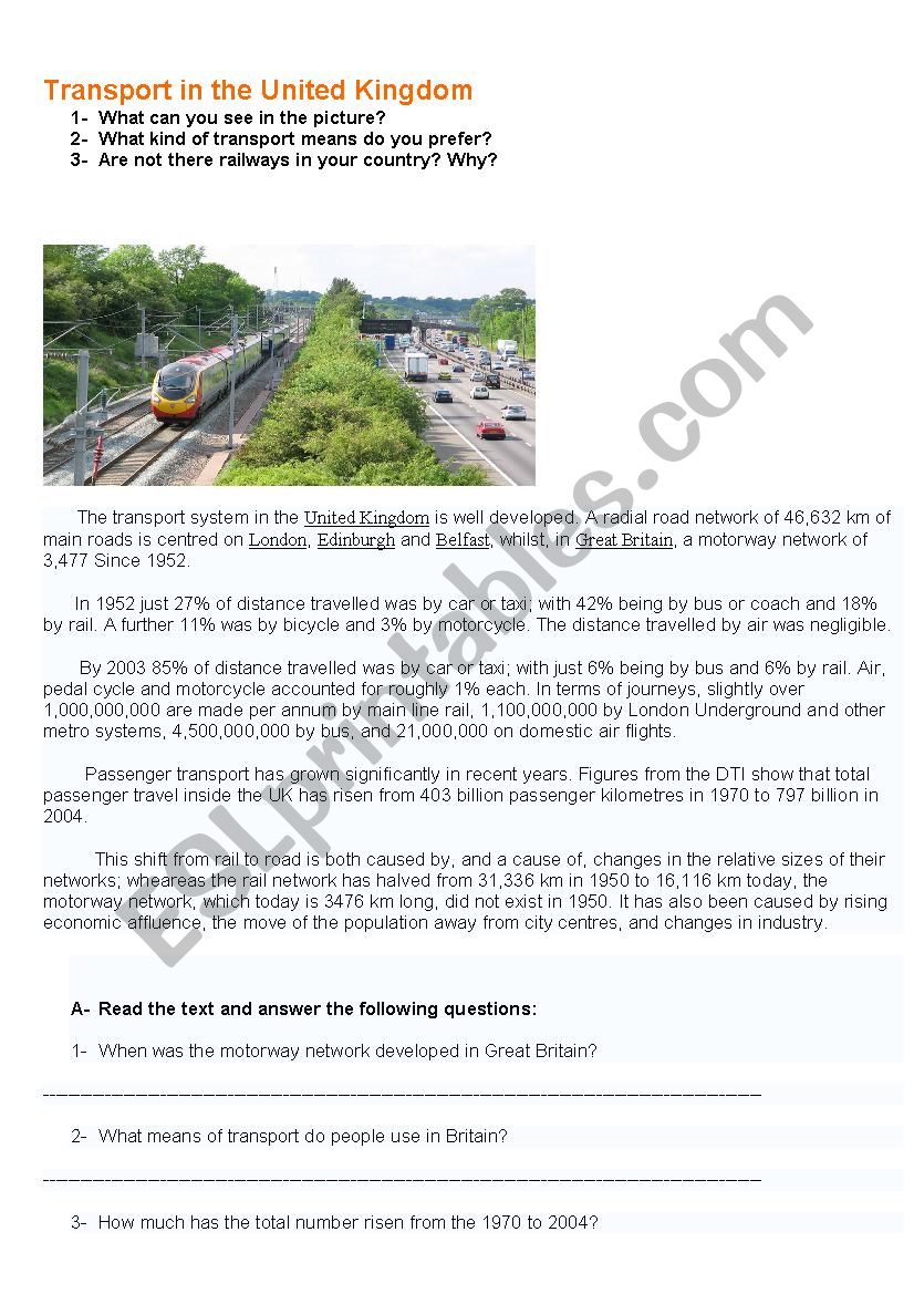 transport in the uk worksheet