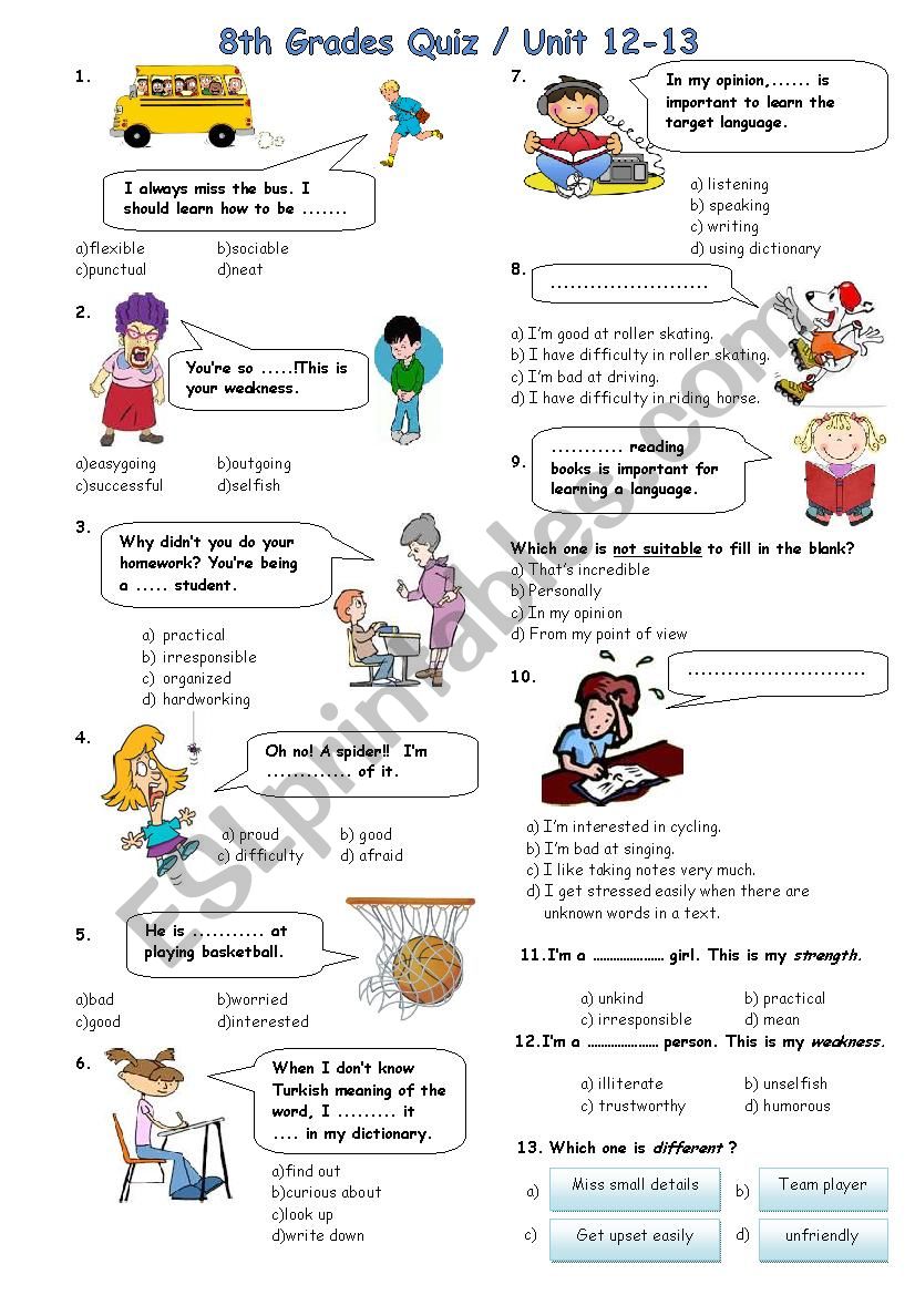 8th Grades Units 12/13 *Personality Adjectives/Prefixes