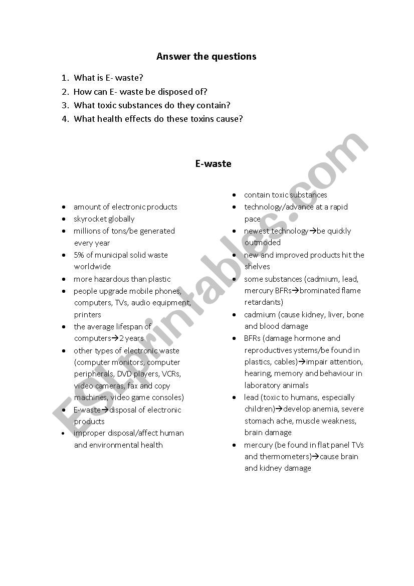 E-waste worksheet