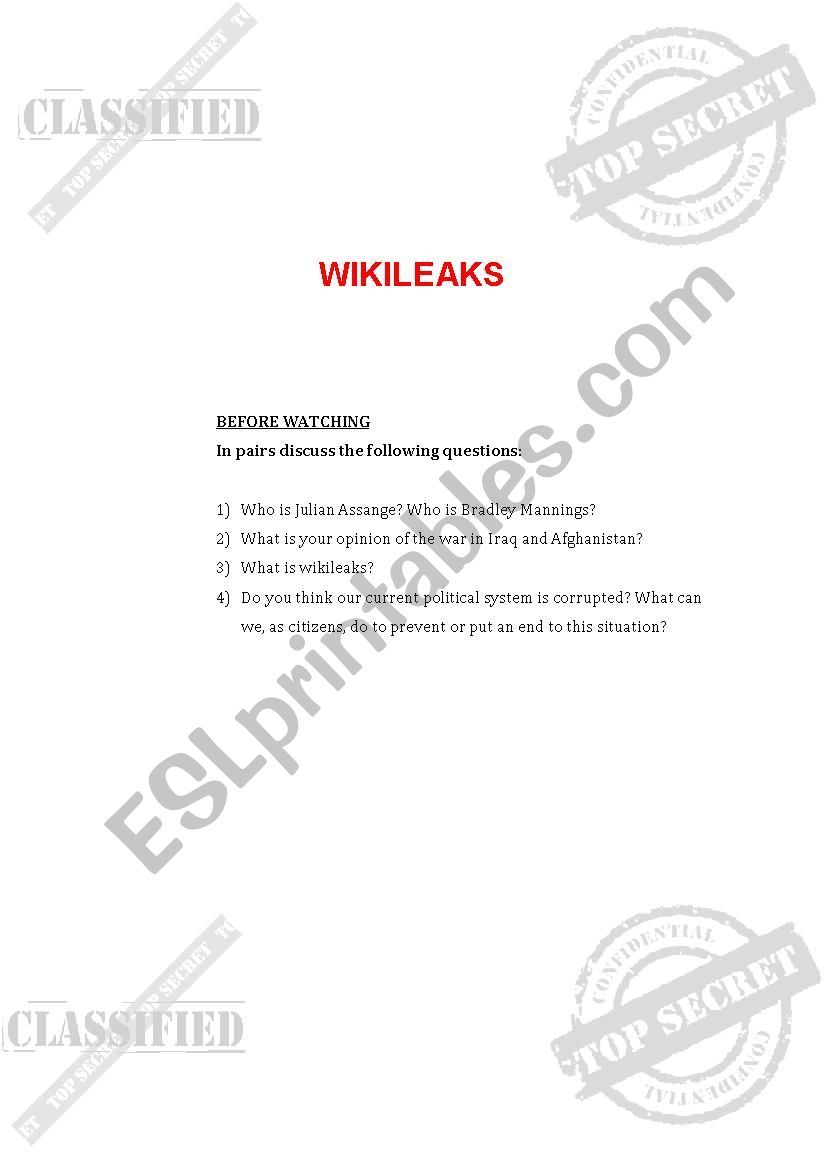 Wikileaks Documentary worksheet