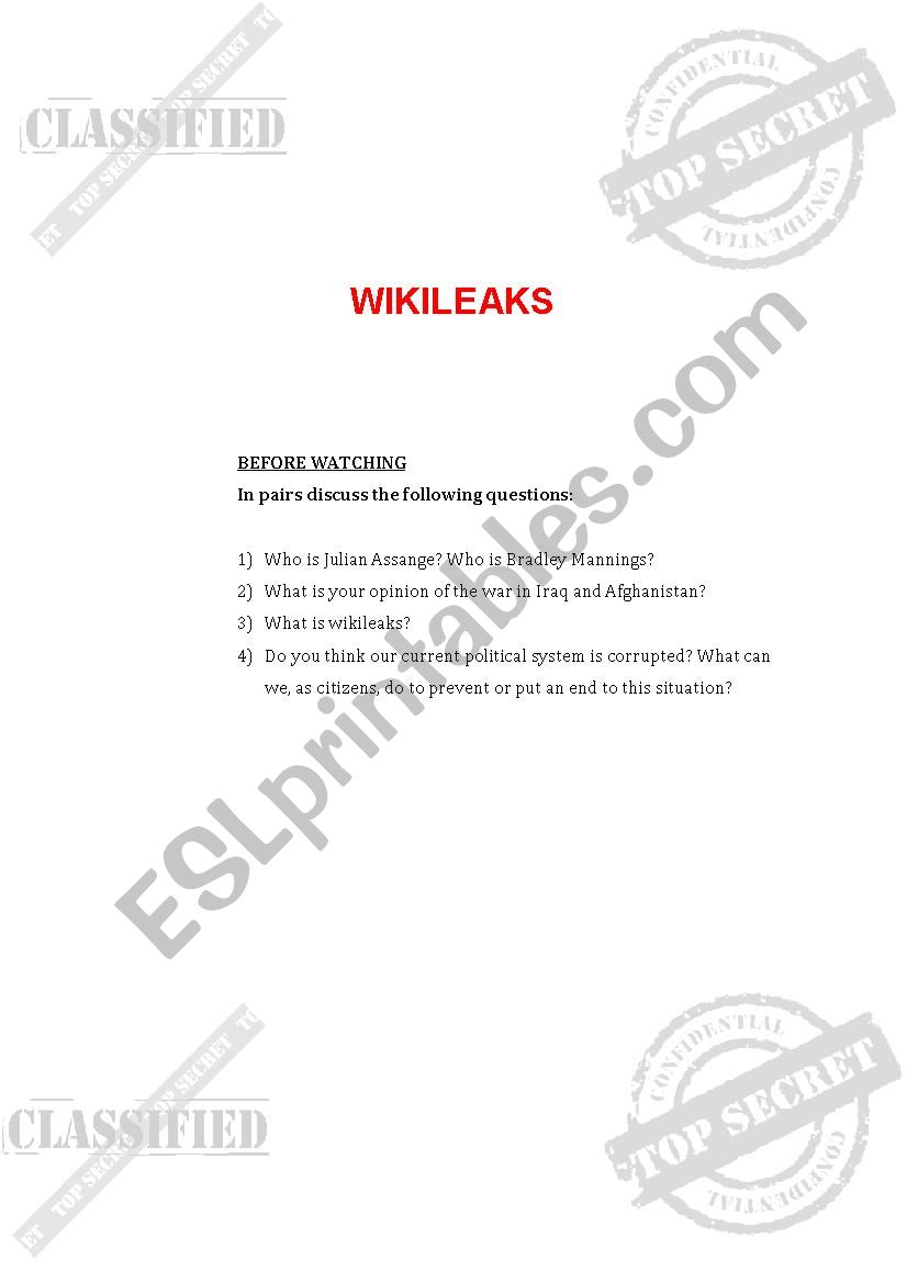 Wikileaks Documentary worksheet