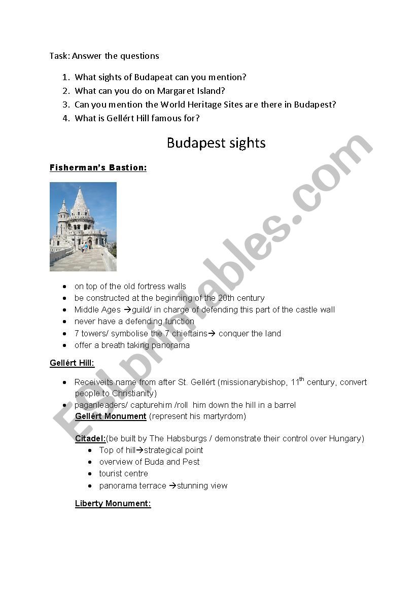 Sights of Budapest worksheet