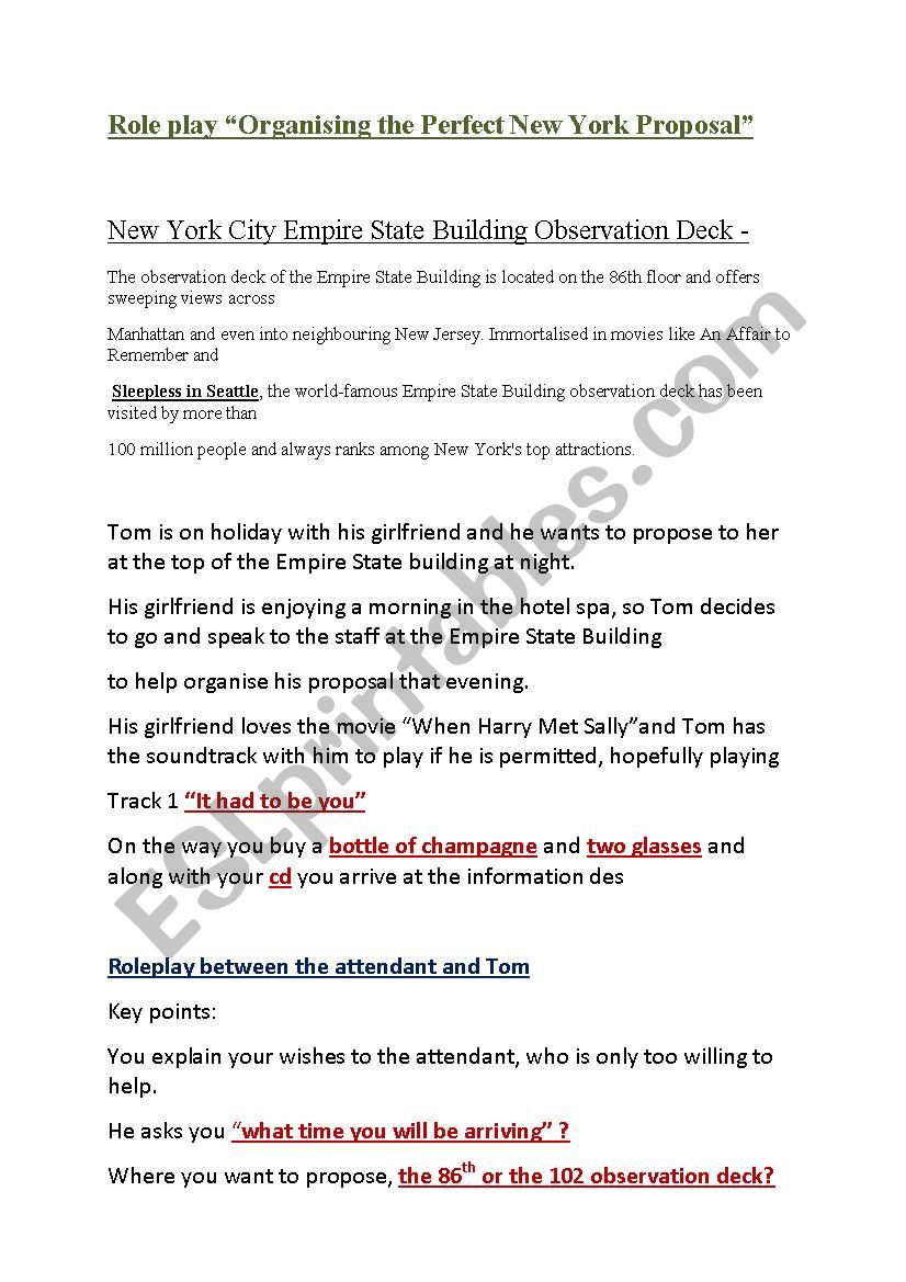The Perfect New York Proposal worksheet