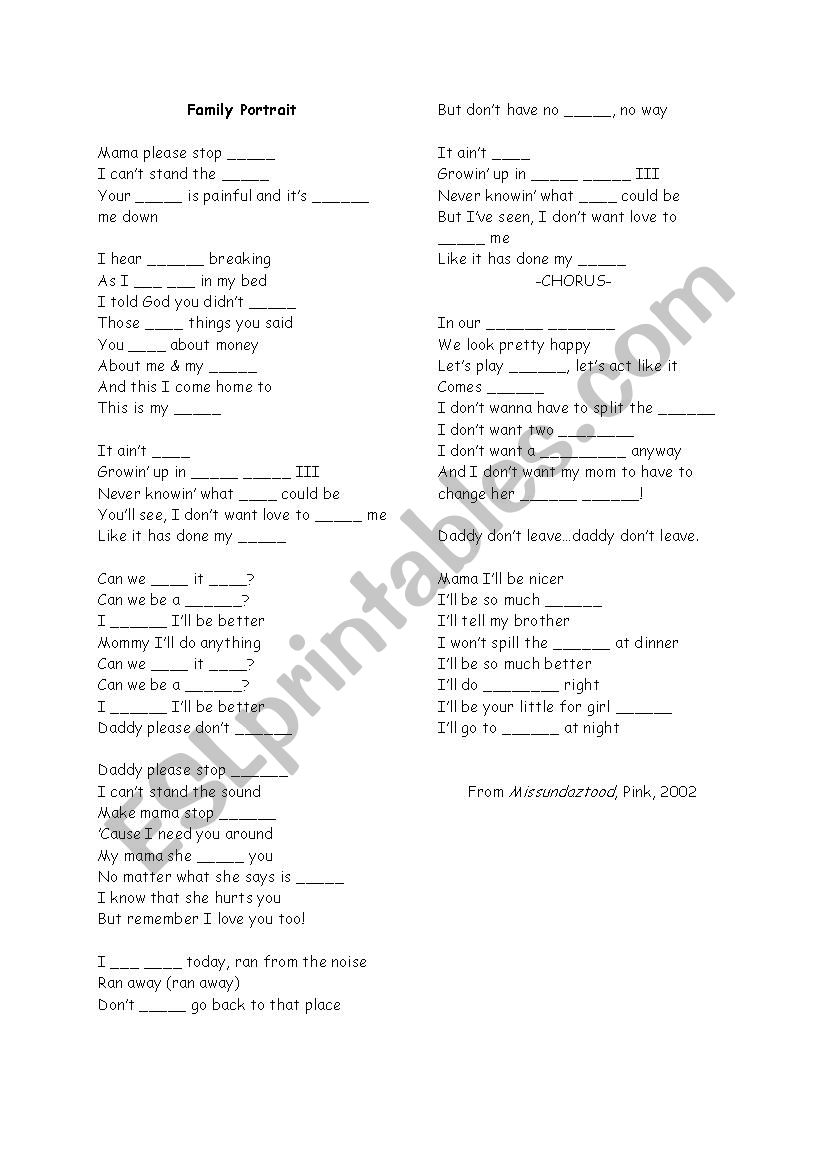 Family Portrait worksheet