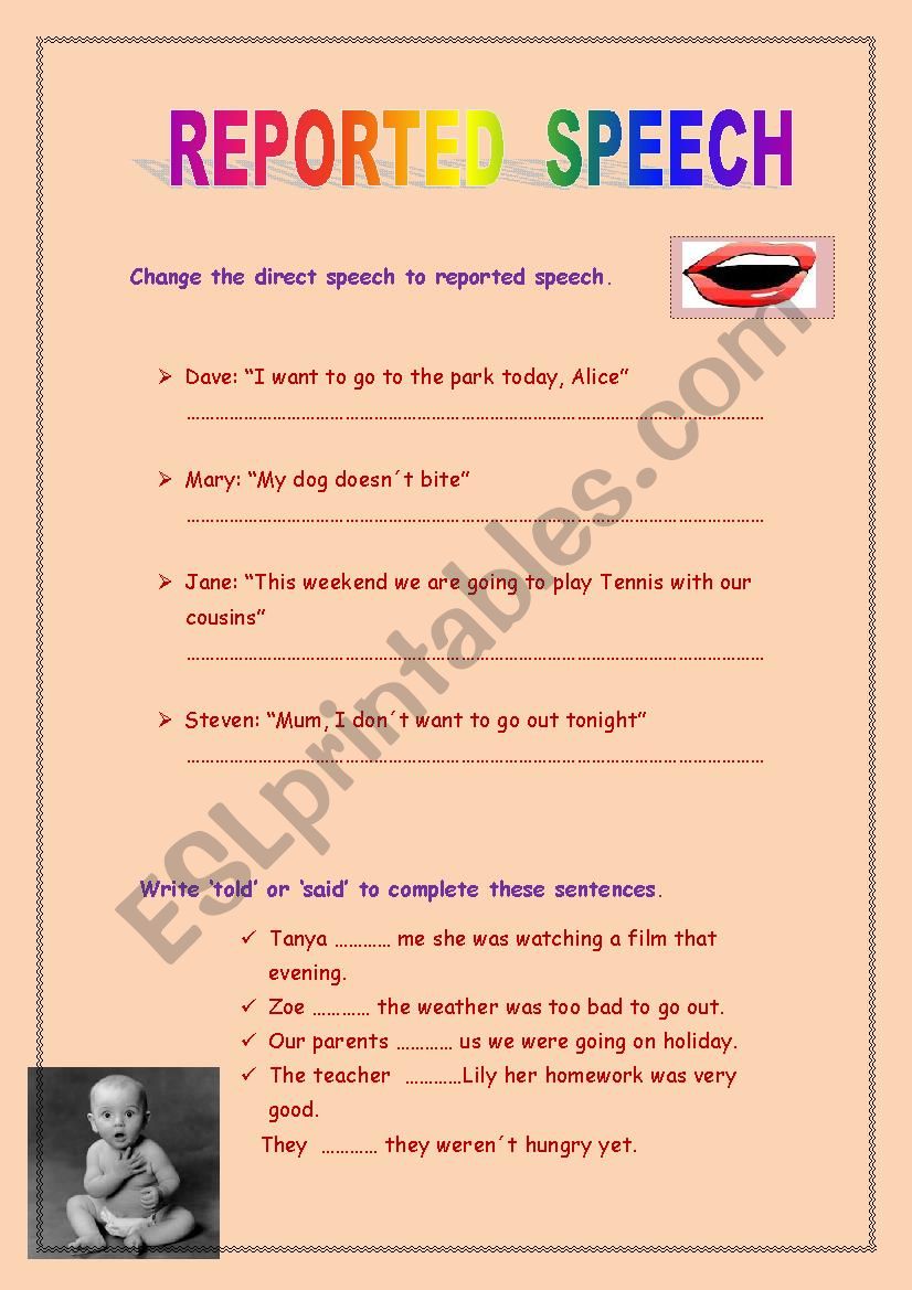 Reported Speech worksheet