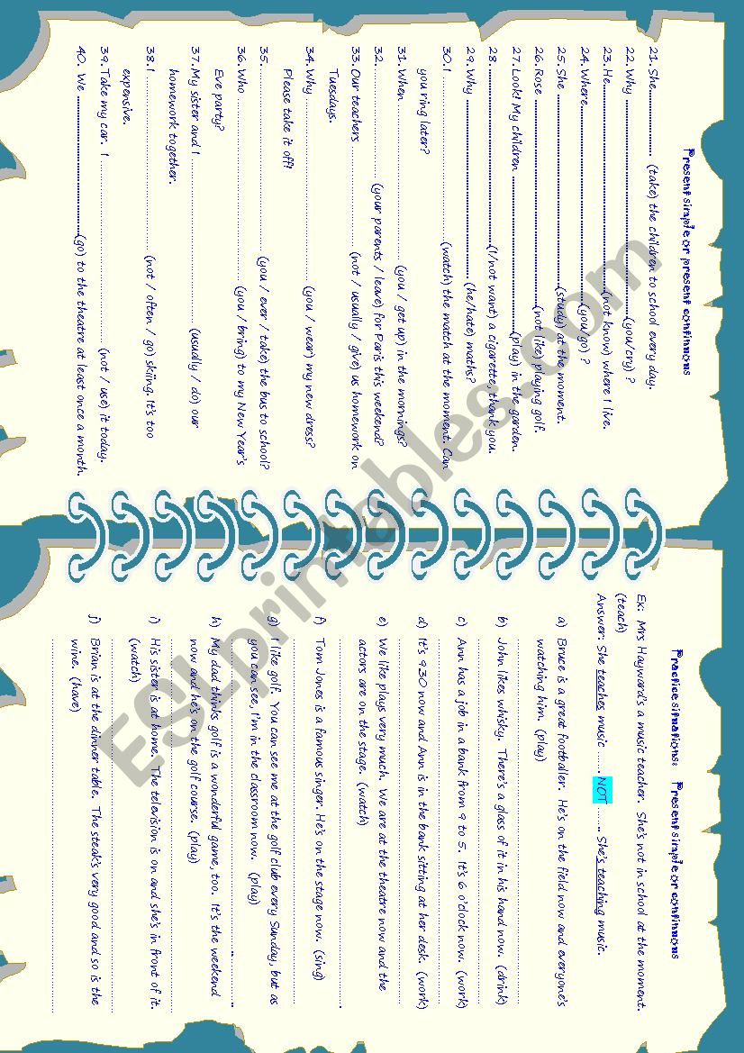 PRESENT SIMPLE OR CONTINUOUS  worksheet