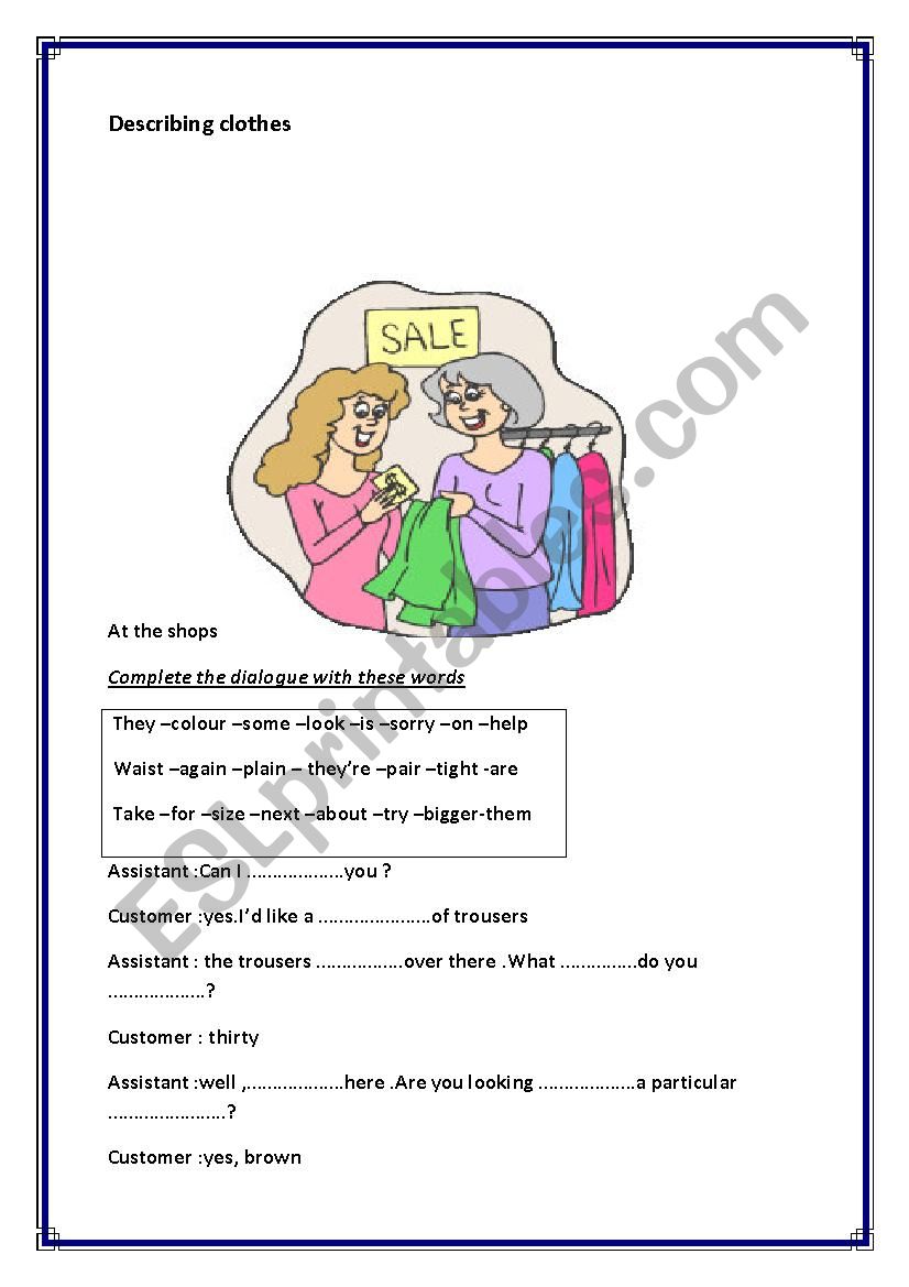 describing clothes  worksheet