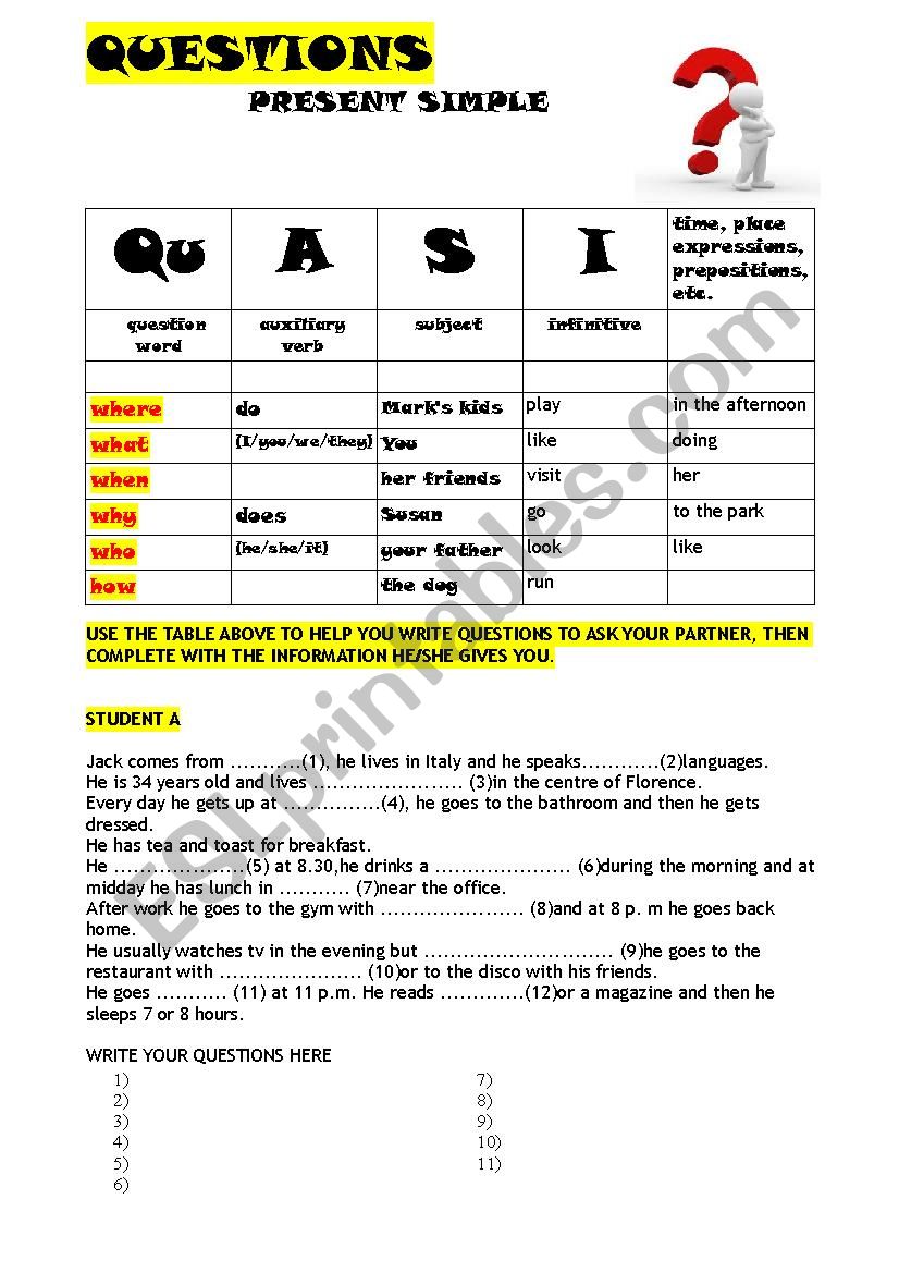 Present simple questions worksheet