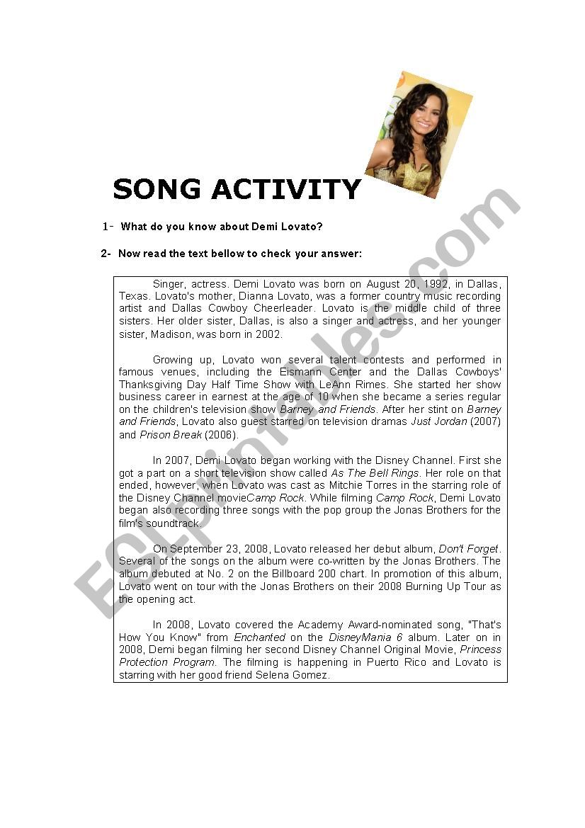 SONG GIVE YOUR HEART A BREAK worksheet