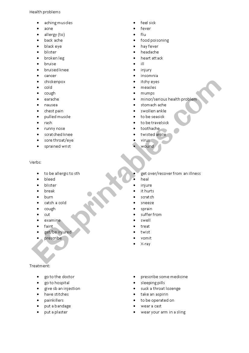 Health, vocabulary&exercises worksheet