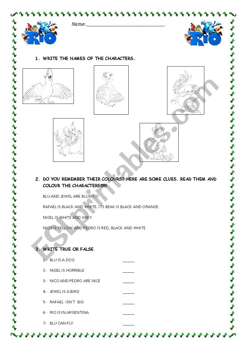 Rio movie guide worksheet