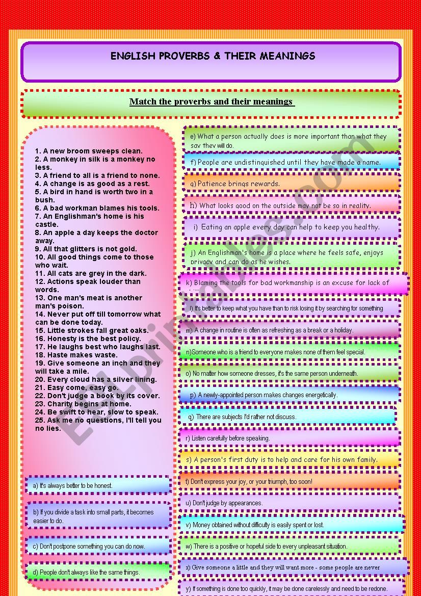 English Proverbs & Their Meanings