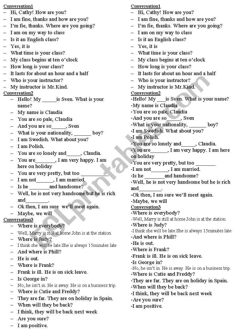 conversations worksheet