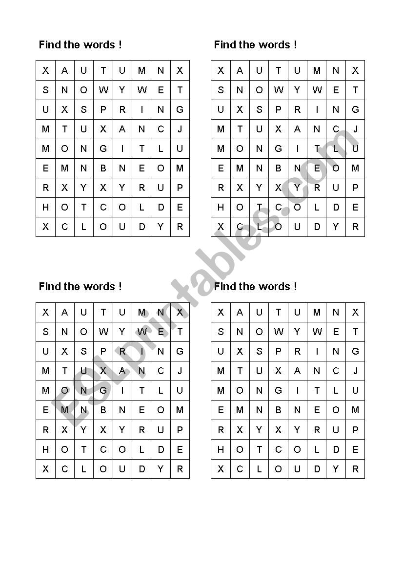 wordsearch:the weather worksheet