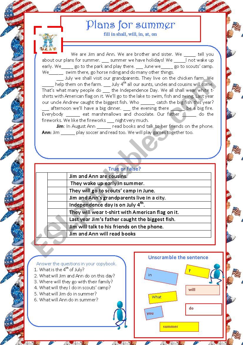 Time prepositions-review worksheet