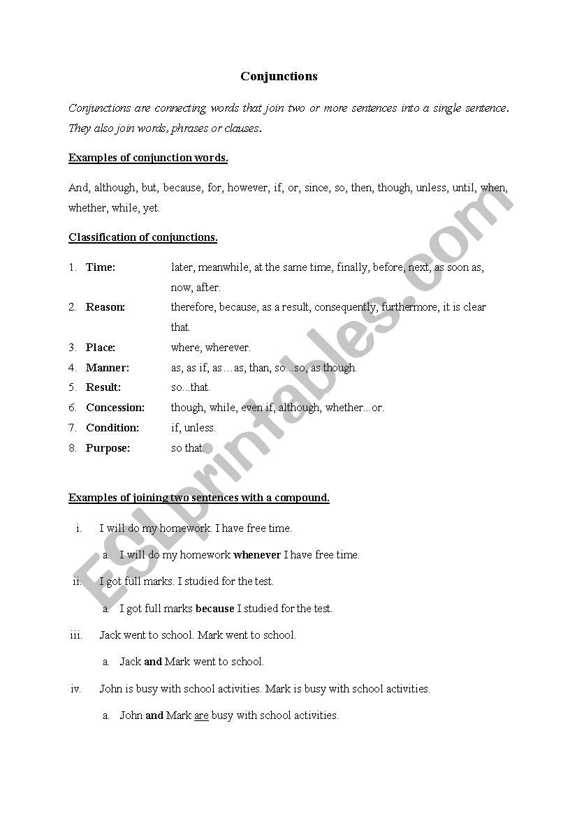 Conjunctions worksheet