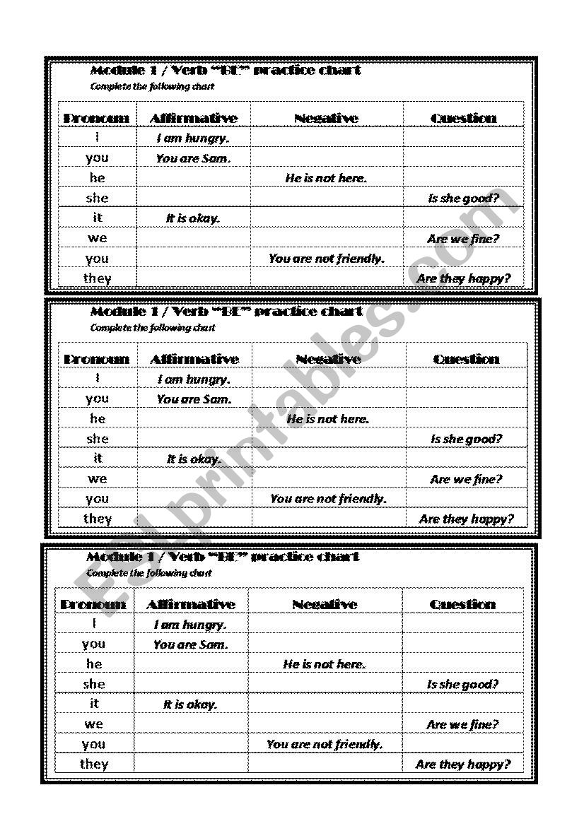 Verb Be practice worksheet