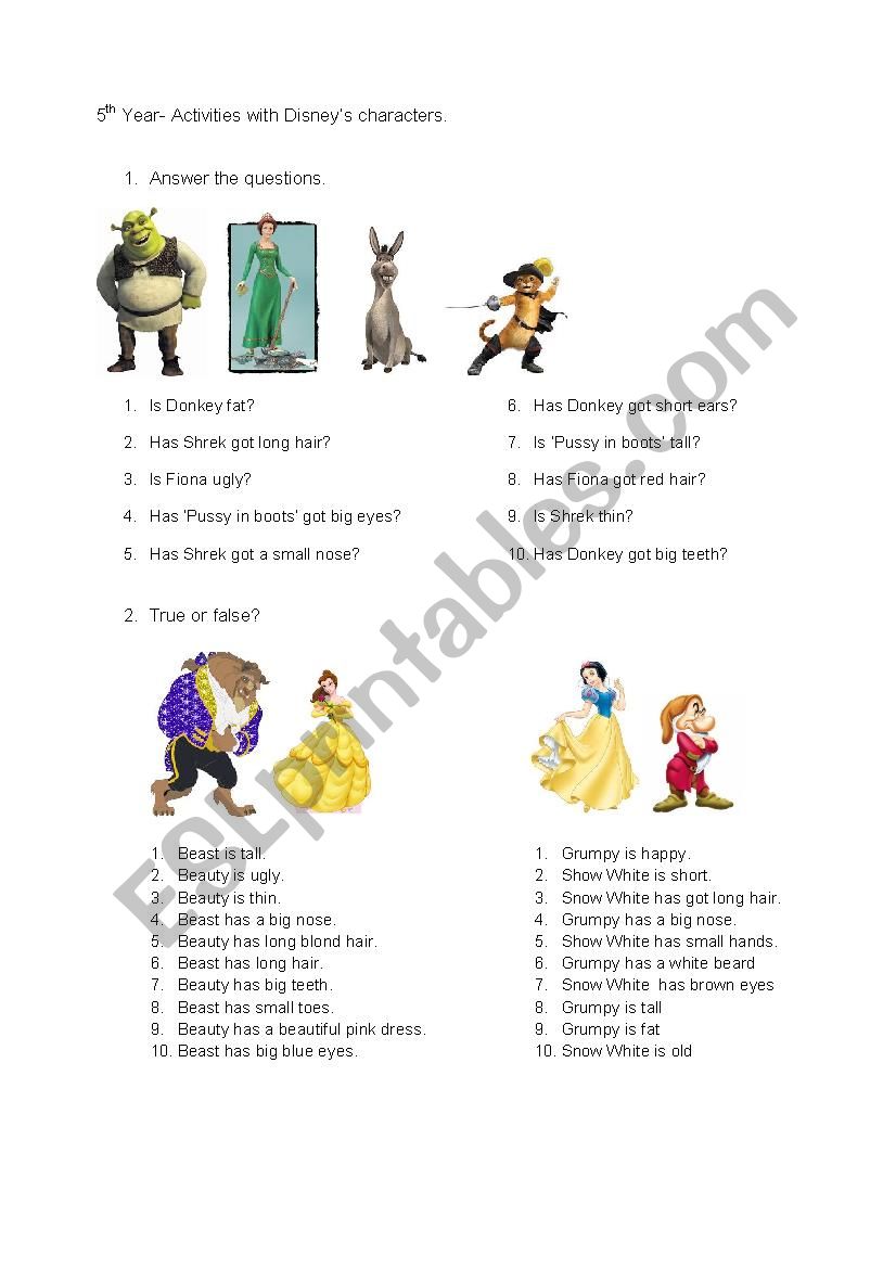Activities with Dysney´s characters