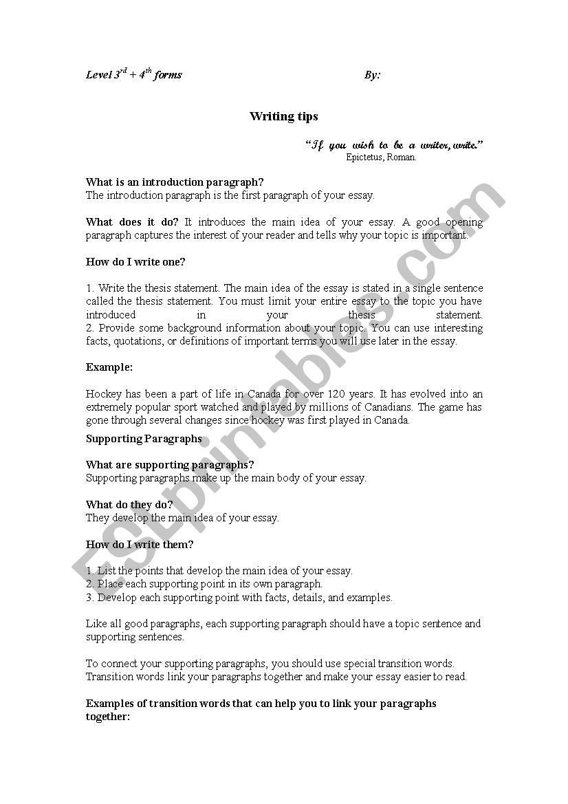 writing tips  worksheet