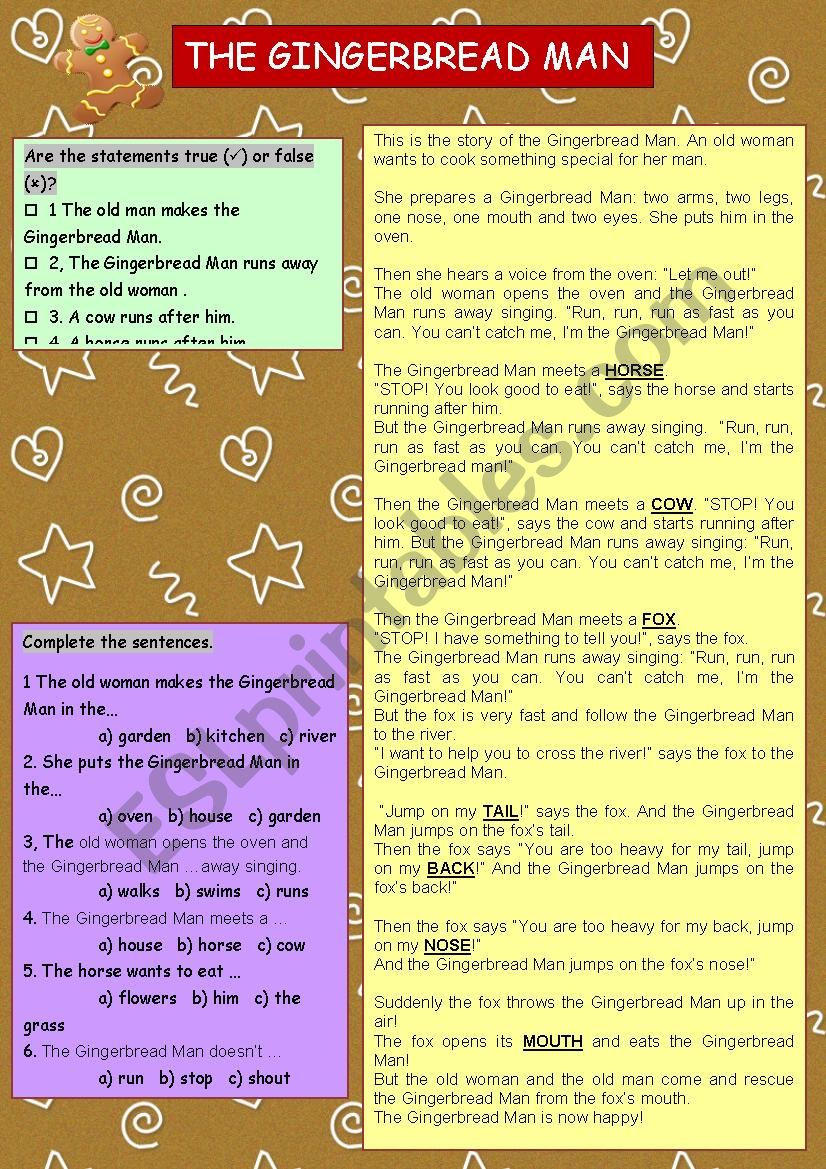 The Gingerbread Man (STORY+ TASKS) - ESL worksheet by gasya