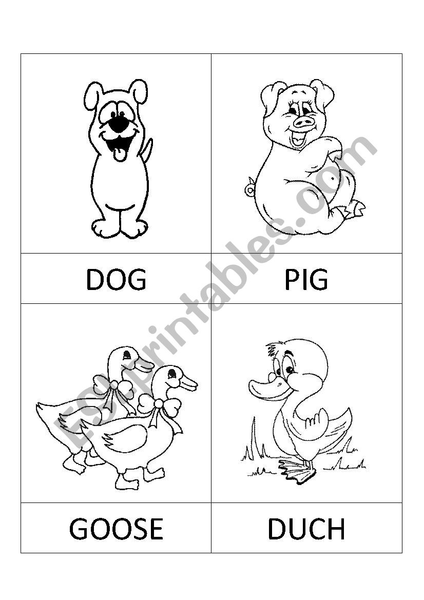 Farm animals flashcards worksheet