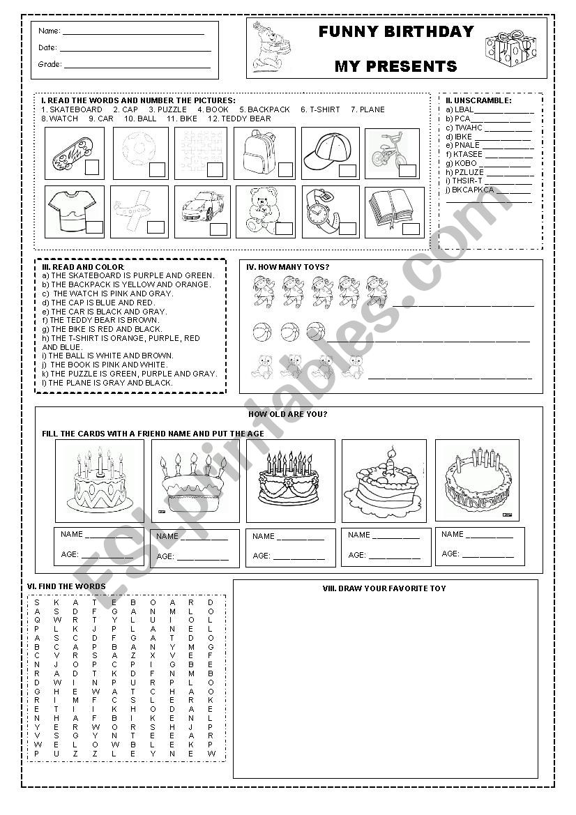 FUNNY PRESENTS - MY BIRTHDAY worksheet