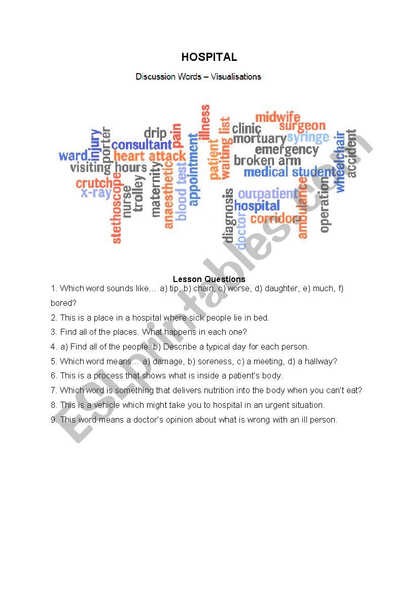 Hospital - vocabulary activity