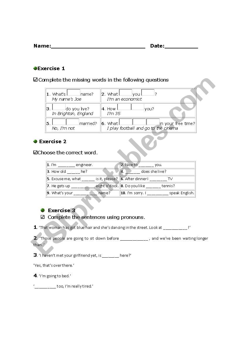Working with verb to be worksheet