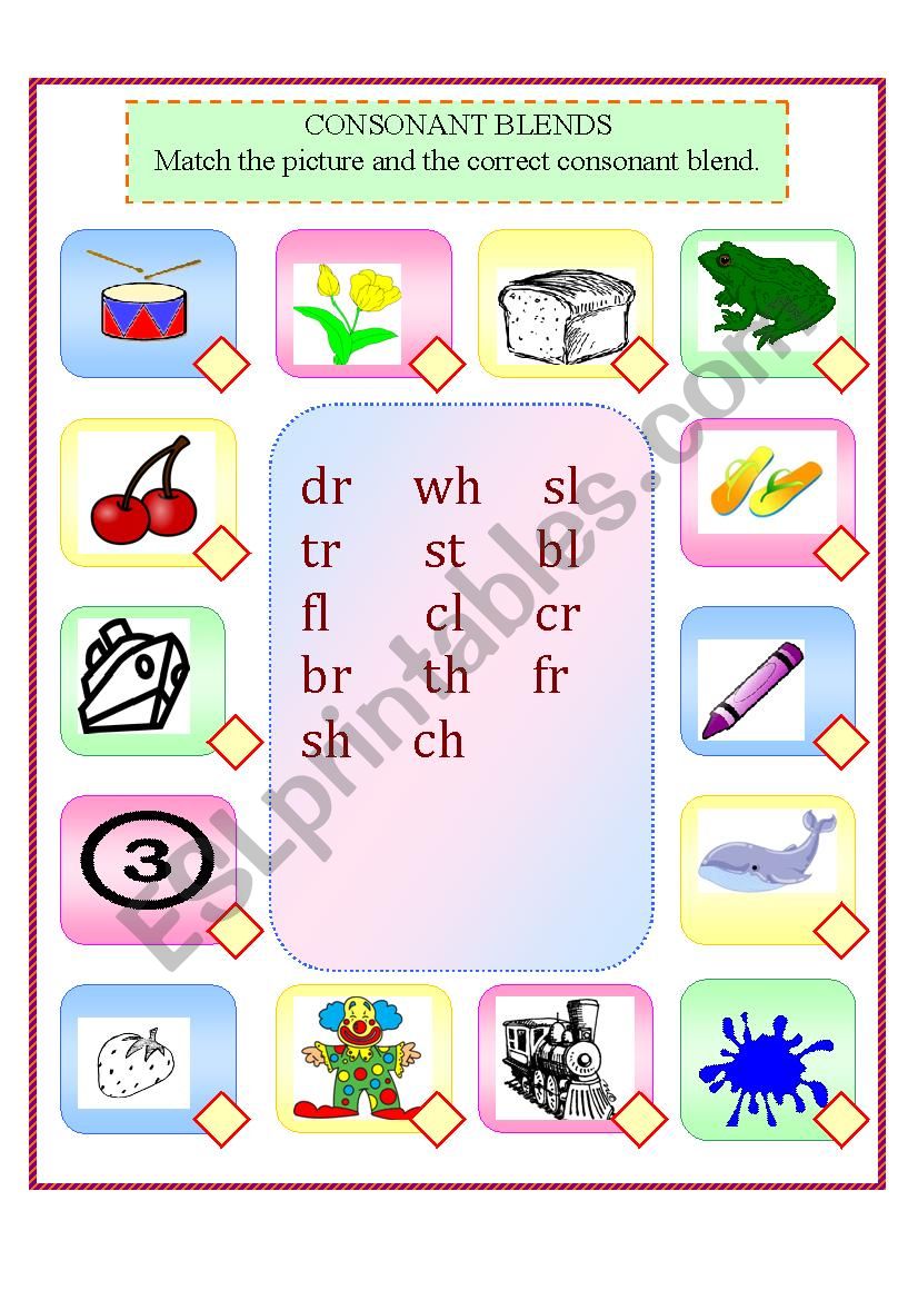 Consonant Blends Matching Worksheet